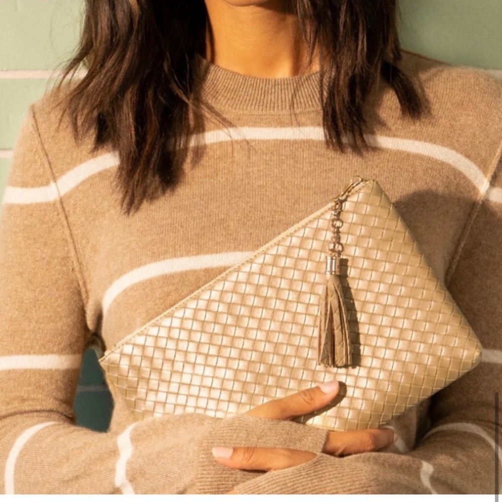 Virginia Wolf Woven Wicker Gold Clutch